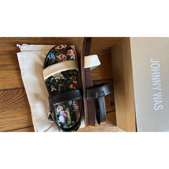 $258 NIB Johnny Was Double Band Leather Sandal Size 10 Ombre Multicolor Floral - Picture 3 of 10